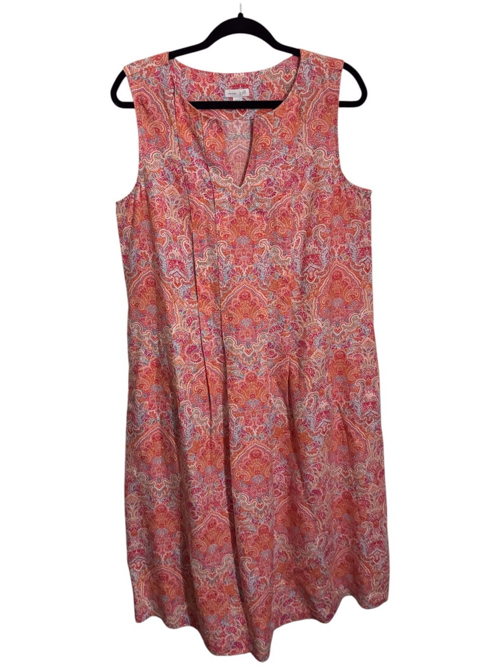 J. Jill Size Medium Colorful Floral Linen Sleeveless Dress Medallion Boho V-Neck